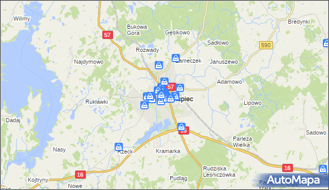 mapa Biskupiec powiat olsztyński, Biskupiec powiat olsztyński na mapie Targeo