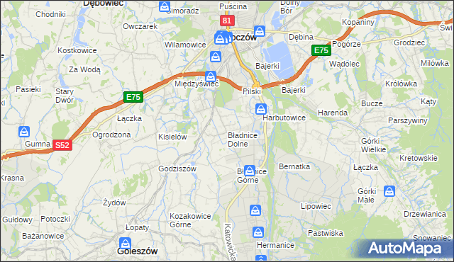 mapa Bładnice Dolne, Bładnice Dolne na mapie Targeo