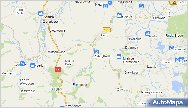 mapa Błażejowice gmina Cisek, Błażejowice gmina Cisek na mapie Targeo