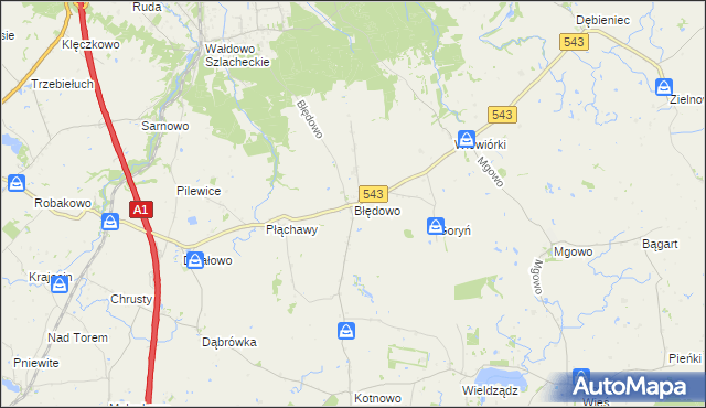 mapa Błędowo gmina Płużnica, Błędowo gmina Płużnica na mapie Targeo