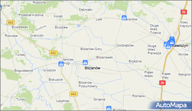 mapa Blizanówek, Blizanówek na mapie Targeo