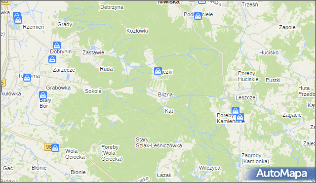 mapa Blizna gmina Ostrów, Blizna gmina Ostrów na mapie Targeo