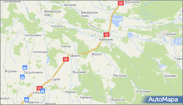 mapa Blizocin gmina Trzebnica, Blizocin gmina Trzebnica na mapie Targeo