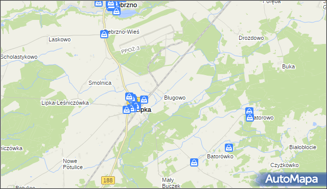 mapa Bługowo gmina Lipka, Bługowo gmina Lipka na mapie Targeo