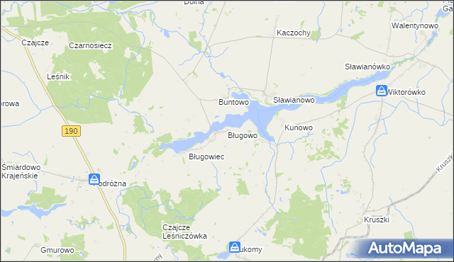 mapa Bługowo gmina Złotów, Bługowo gmina Złotów na mapie Targeo