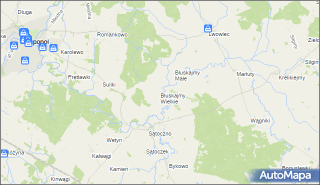 mapa Błuskajmy Wielkie, Błuskajmy Wielkie na mapie Targeo