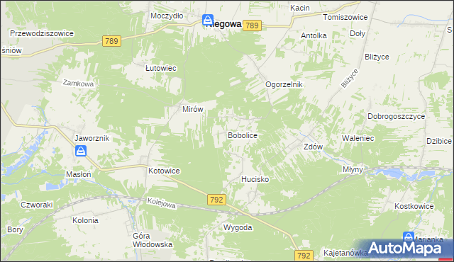 mapa Bobolice gmina Niegowa, Bobolice gmina Niegowa na mapie Targeo