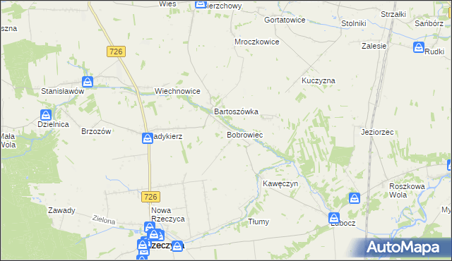 mapa Bobrowiec gmina Rzeczyca, Bobrowiec gmina Rzeczyca na mapie Targeo