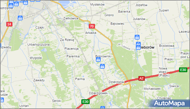 mapa Bobrowniki gmina Nieborów, Bobrowniki gmina Nieborów na mapie Targeo