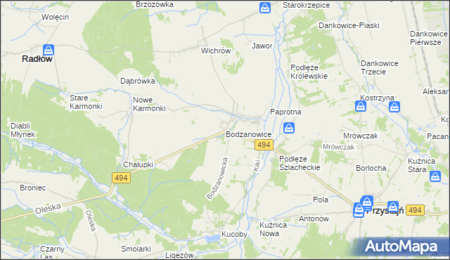 mapa Bodzanowice, Bodzanowice na mapie Targeo