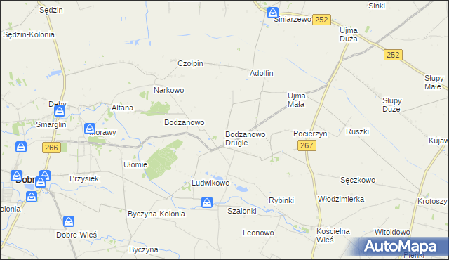 mapa Bodzanowo Drugie, Bodzanowo Drugie na mapie Targeo