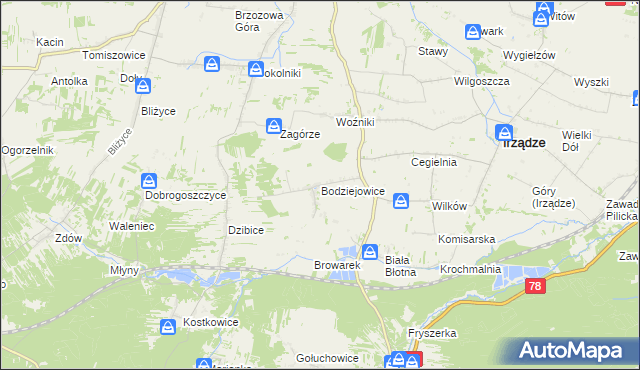 mapa Bodziejowice, Bodziejowice na mapie Targeo