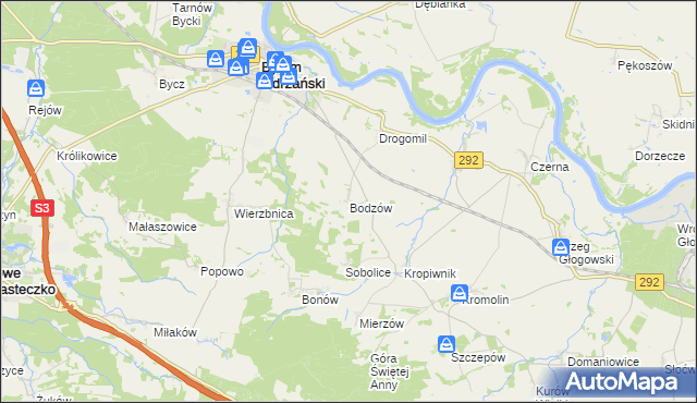 mapa Bodzów gmina Bytom Odrzański, Bodzów gmina Bytom Odrzański na mapie Targeo