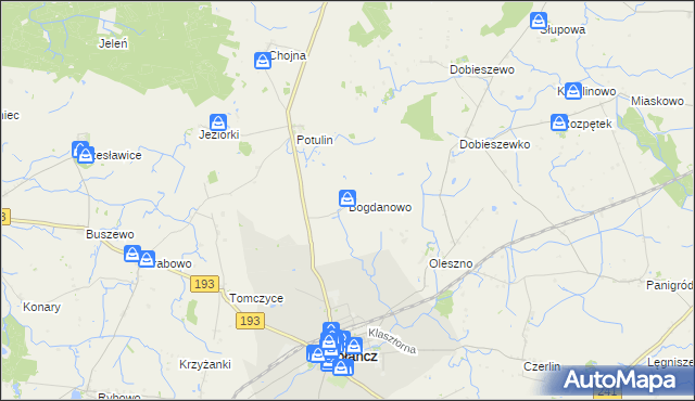 mapa Bogdanowo gmina Gołańcz, Bogdanowo gmina Gołańcz na mapie Targeo