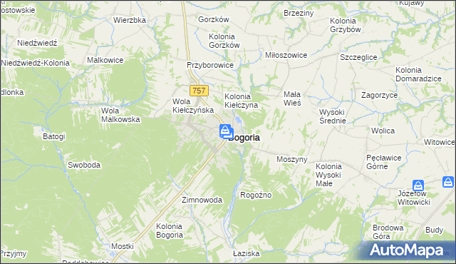 mapa Bogoria powiat staszowski, Bogoria powiat staszowski na mapie Targeo