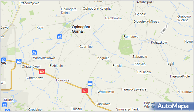 mapa Bogucin gmina Opinogóra Górna, Bogucin gmina Opinogóra Górna na mapie Targeo