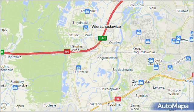mapa Bogumiłowice gmina Wierzchosławice, Bogumiłowice gmina Wierzchosławice na mapie Targeo
