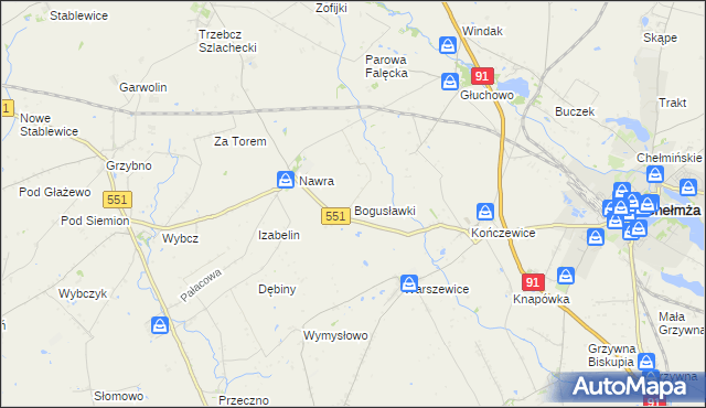 mapa Bogusławki gmina Chełmża, Bogusławki gmina Chełmża na mapie Targeo