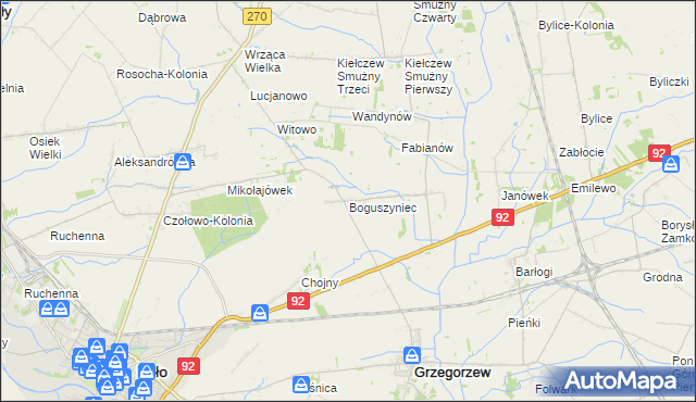 mapa Boguszyniec gmina Grzegorzew, Boguszyniec gmina Grzegorzew na mapie Targeo