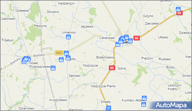 mapa Bolechowice gmina Bielsk, Bolechowice gmina Bielsk na mapie Targeo