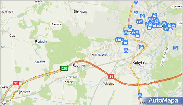 mapa Bolesławice gmina Kobylnica, Bolesławice gmina Kobylnica na mapie Targeo