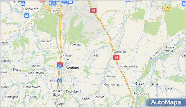 mapa Bór gmina Szaflary, Bór gmina Szaflary na mapie Targeo