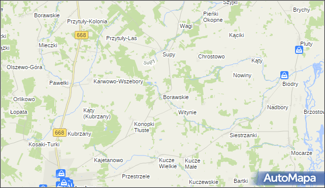 mapa Borawskie gmina Jedwabne, Borawskie gmina Jedwabne na mapie Targeo