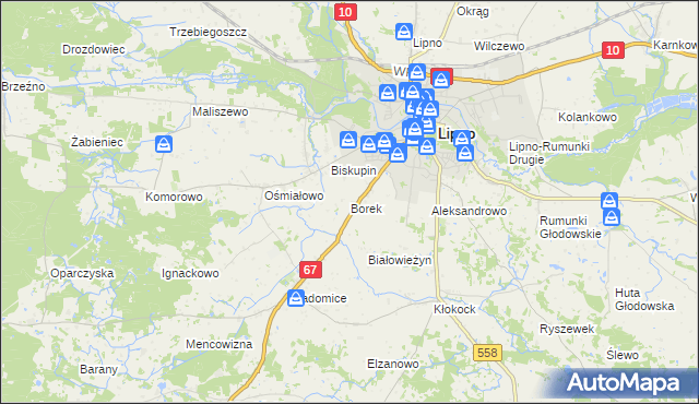 mapa Borek gmina Lipno, Borek gmina Lipno na mapie Targeo