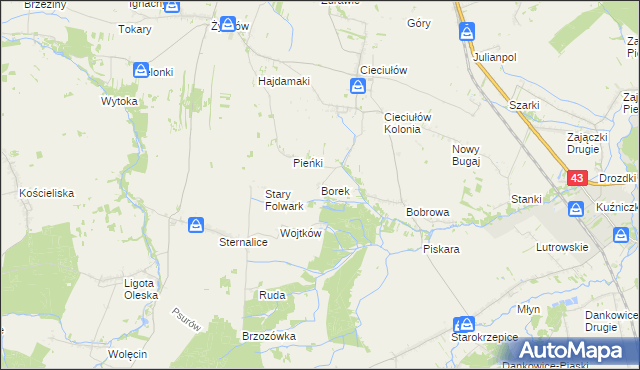 mapa Borek gmina Rudniki, Borek gmina Rudniki na mapie Targeo
