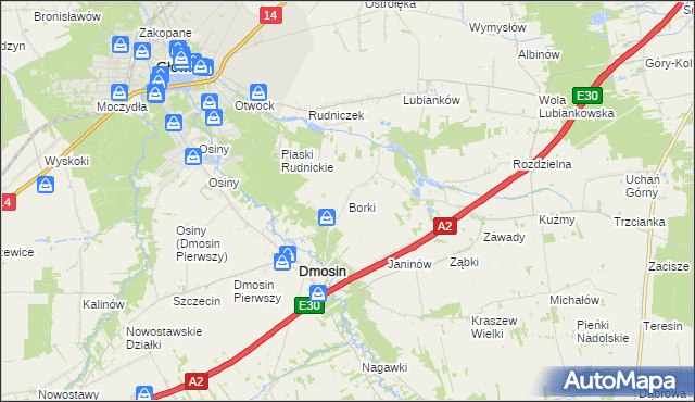 mapa Borki gmina Dmosin, Borki gmina Dmosin na mapie Targeo