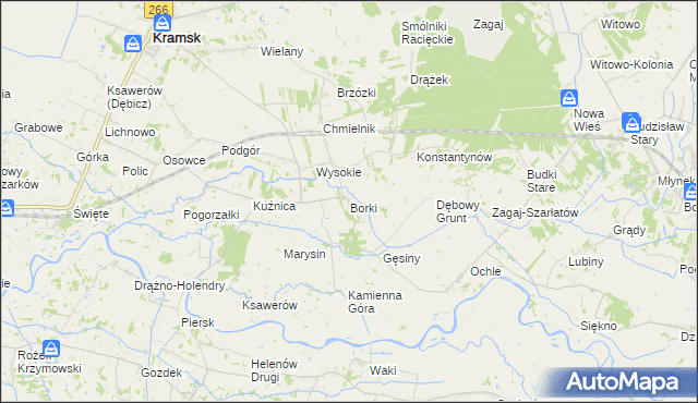 mapa Borki gmina Kramsk, Borki gmina Kramsk na mapie Targeo