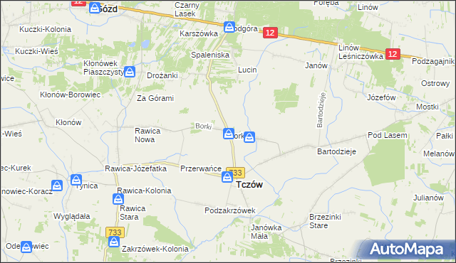 mapa Borki gmina Tczów, Borki gmina Tczów na mapie Targeo