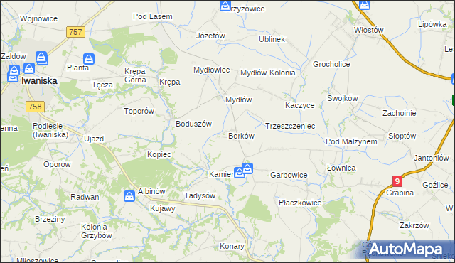 mapa Borków gmina Iwaniska, Borków gmina Iwaniska na mapie Targeo