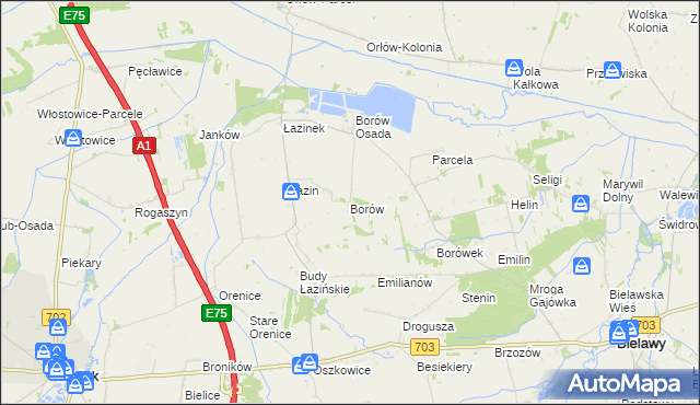 mapa Borów gmina Bielawy, Borów gmina Bielawy na mapie Targeo