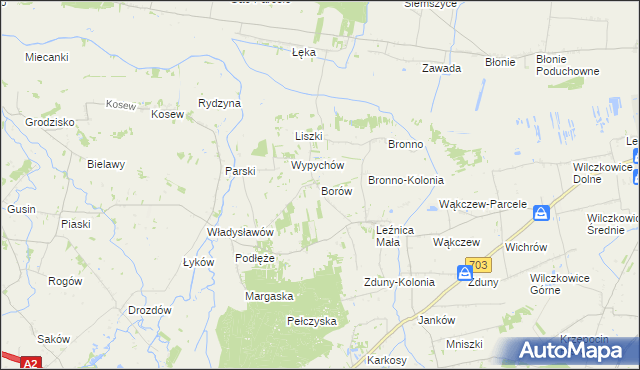 mapa Borów gmina Łęczyca, Borów gmina Łęczyca na mapie Targeo
