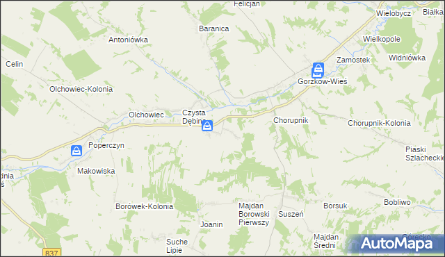 mapa Borów-Kolonia gmina Gorzków, Borów-Kolonia gmina Gorzków na mapie Targeo