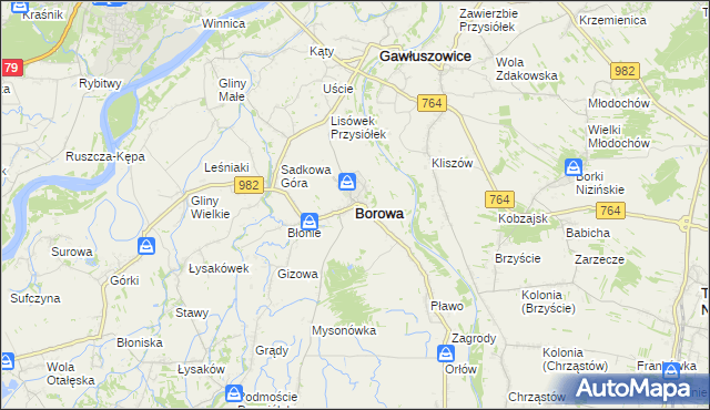 mapa Borowa powiat mielecki, Borowa powiat mielecki na mapie Targeo