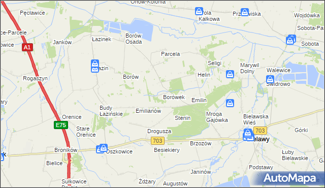 mapa Borówek gmina Bielawy, Borówek gmina Bielawy na mapie Targeo