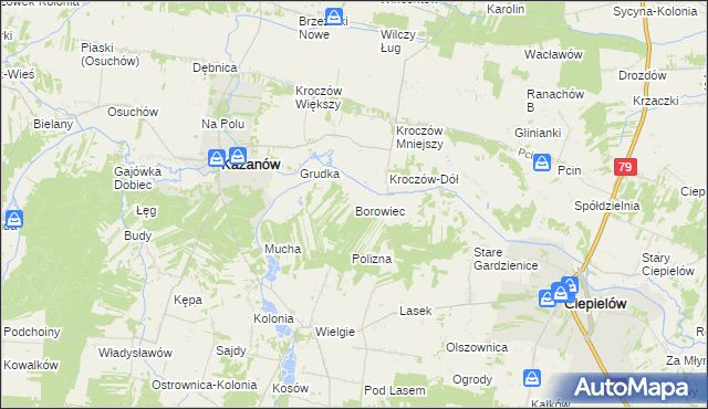 mapa Borowiec gmina Ciepielów, Borowiec gmina Ciepielów na mapie Targeo
