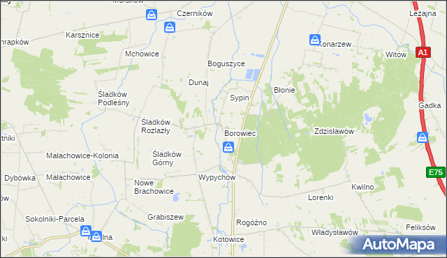 mapa Borowiec gmina Piątek, Borowiec gmina Piątek na mapie Targeo