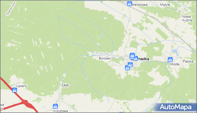 mapa Borówki gmina Gromadka, Borówki gmina Gromadka na mapie Targeo