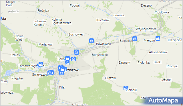 mapa Borszowice gmina Sędziszów, Borszowice gmina Sędziszów na mapie Targeo