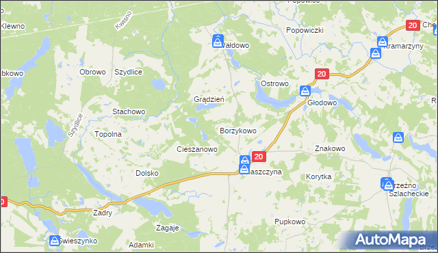 mapa Borzykowo gmina Miastko, Borzykowo gmina Miastko na mapie Targeo