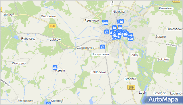 mapa Borzyszewo gmina Gryfice, Borzyszewo gmina Gryfice na mapie Targeo