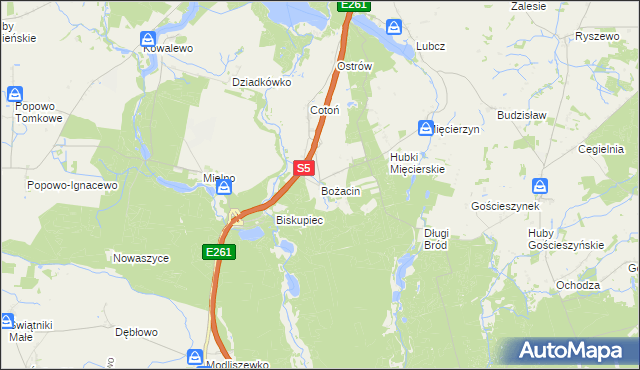 mapa Bożacin gmina Rogowo, Bożacin gmina Rogowo na mapie Targeo