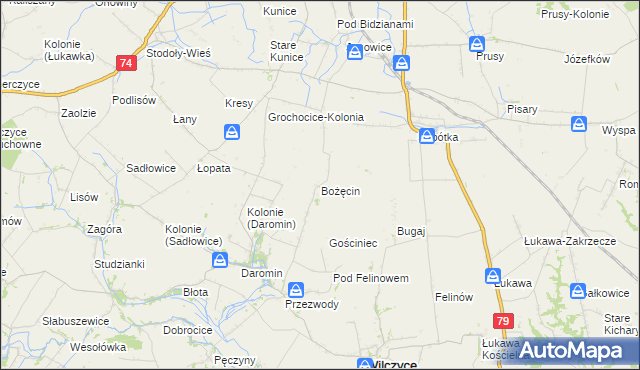 mapa Bożęcin gmina Wilczyce, Bożęcin gmina Wilczyce na mapie Targeo