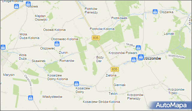 mapa Boży Dar gmina Krzczonów, Boży Dar gmina Krzczonów na mapie Targeo