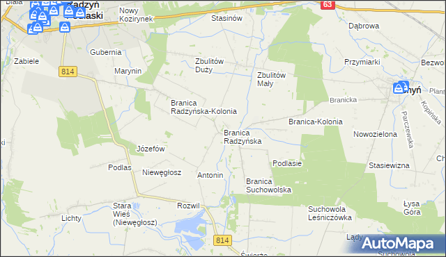 mapa Branica Radzyńska, Branica Radzyńska na mapie Targeo