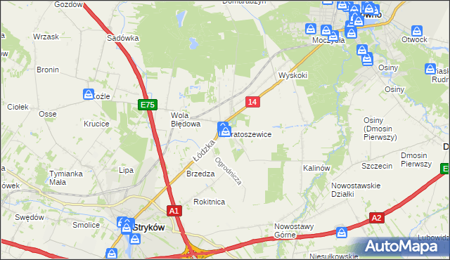 mapa Bratoszewice, Bratoszewice na mapie Targeo