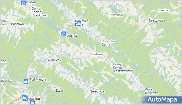mapa Brelików, Brelików na mapie Targeo